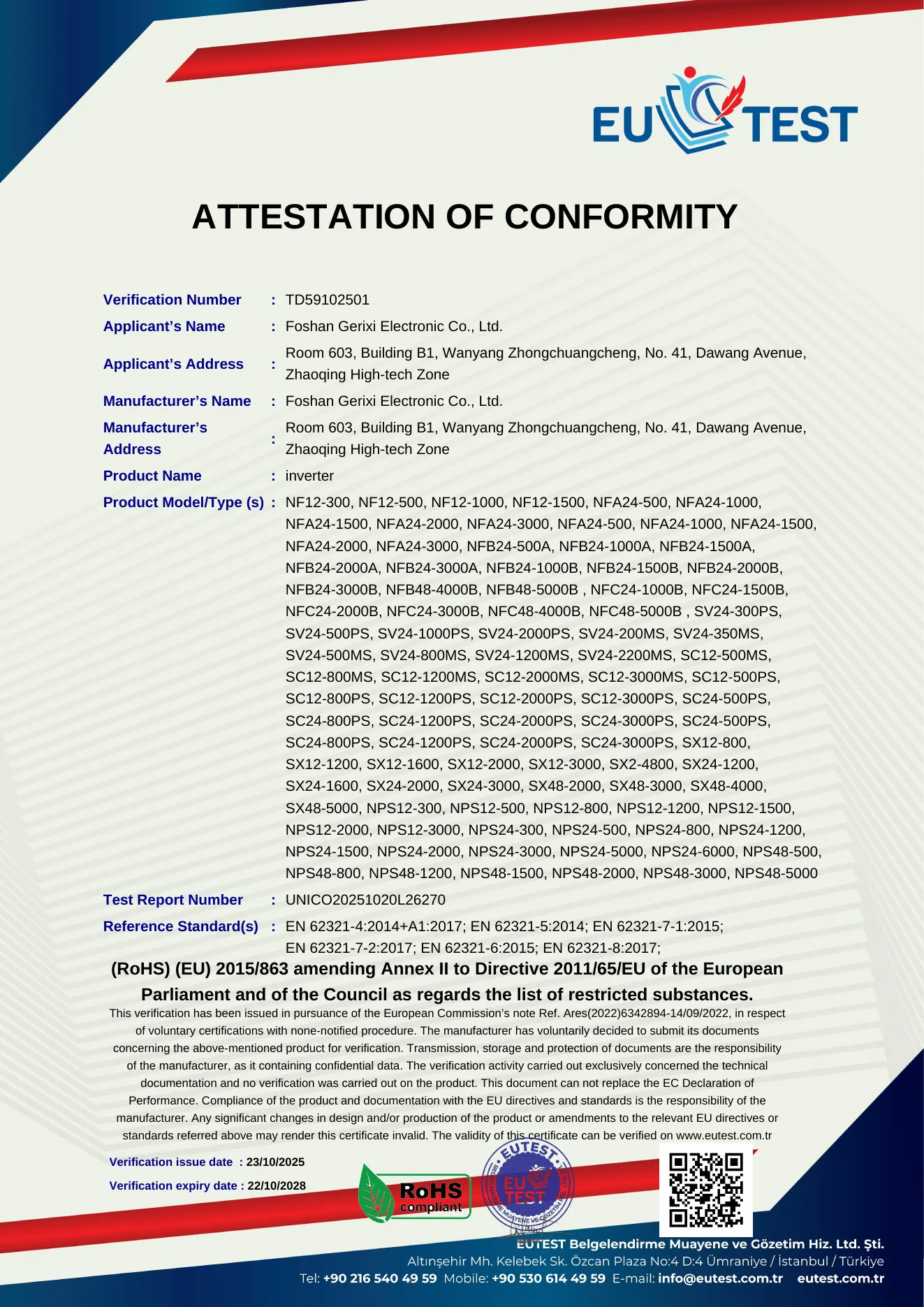 RoHS verification document