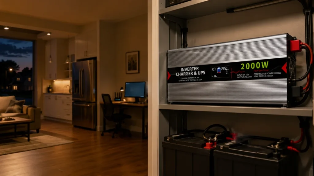 Indoor backup power inverter for a home or small business